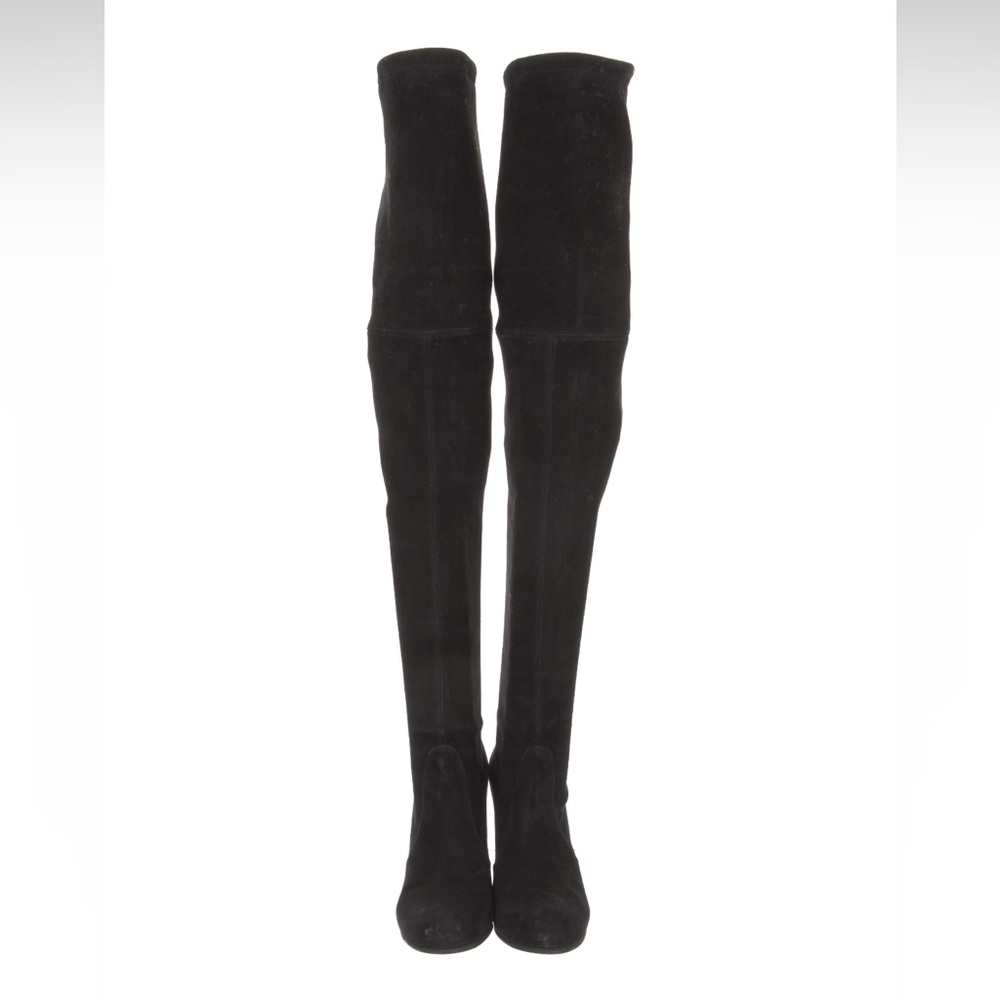 Stuart Weitzman Black Suede over the knee heeled boots 6.5